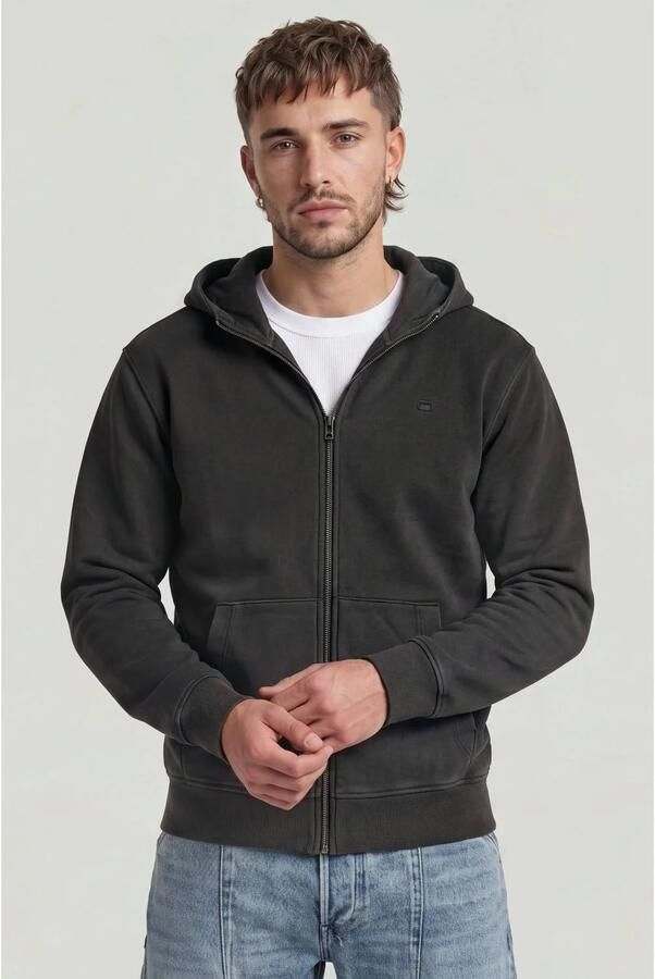 G-Star RAW Unit Washed Full Zip Hoodie Zwart Heren