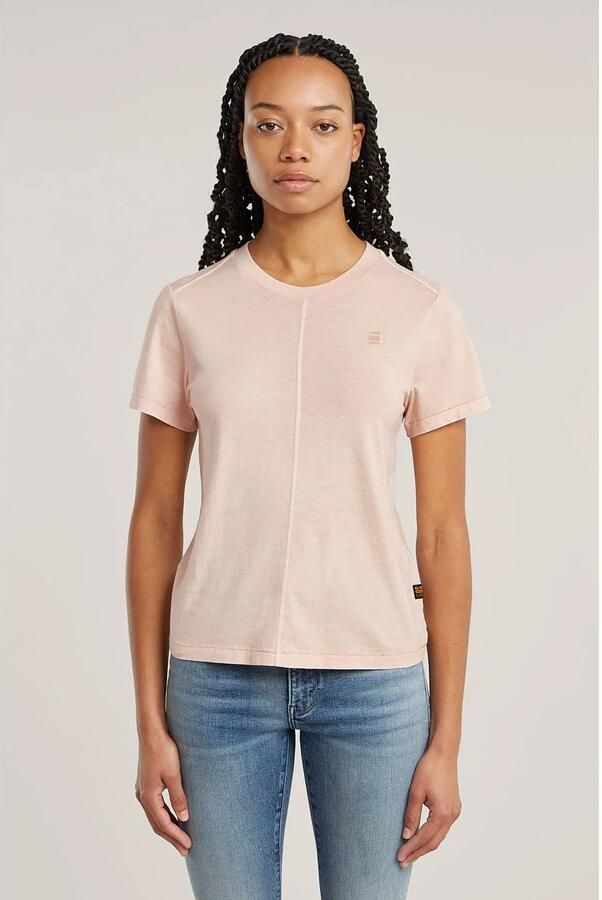 G-Star RAW T-shirt Overdyed Front Seam Roze Dames