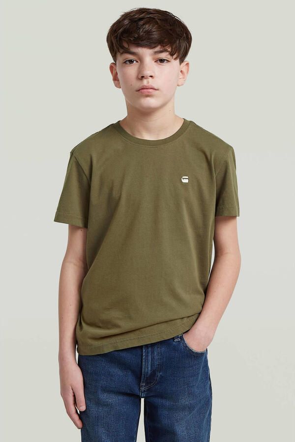 G-STAR T-shirt kaki Groen Jongens Katoen Ronde hals Logo