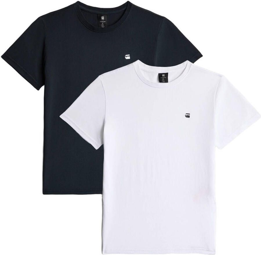 G-STAR T-shirts met logo donkerblauw wit (set van 2) Jongens Polyester Ronde hals