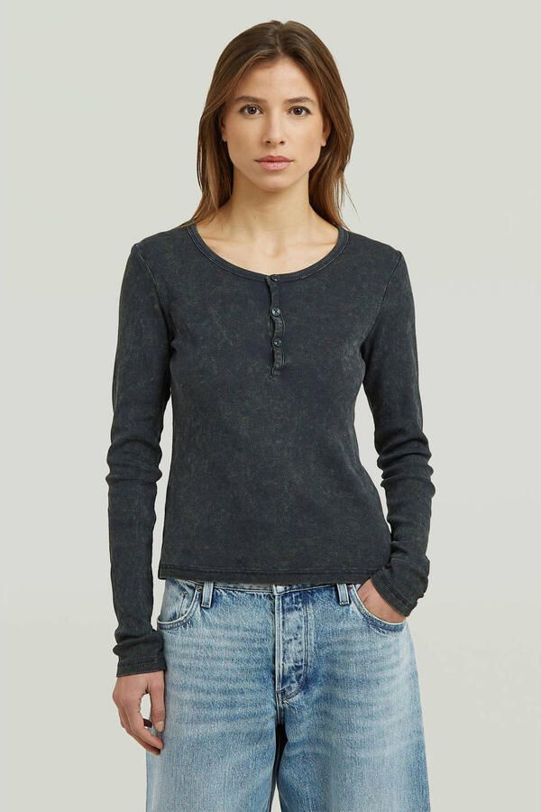 G-Star RAW Vintage Slim Henley T-Shirt Midden blauw Dames