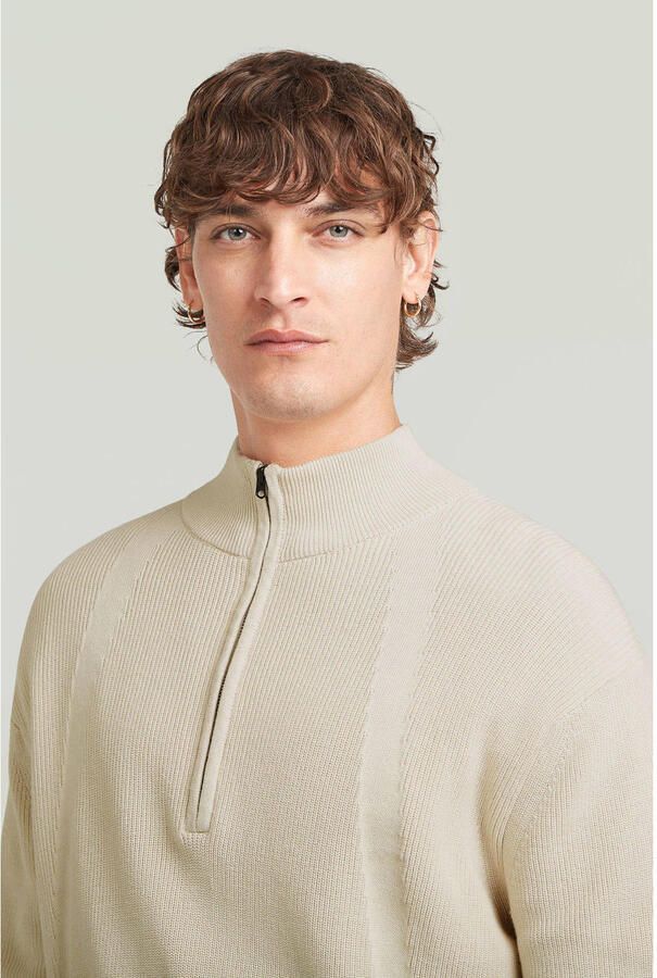G-Star RAW Structure Half Zip Gebreide Trui Wit Heren