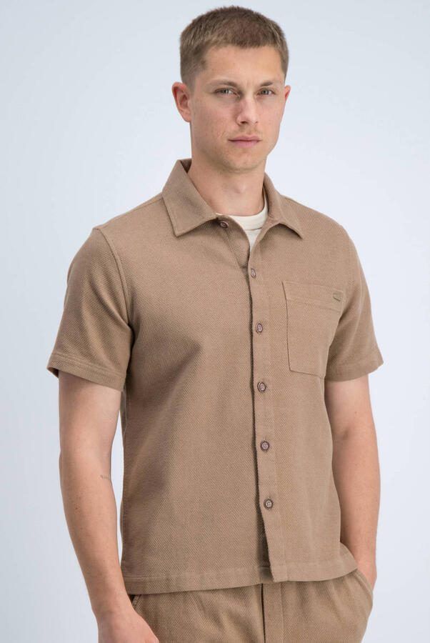 GABBIANO katoenen regular fit overshirt met ingebreid patroon lichtbruin