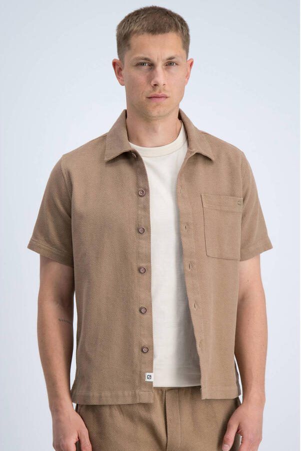 GABBIANO katoenen regular fit overshirt met ingebreid patroon lichtbruin - Foto 2