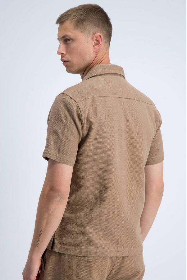 GABBIANO katoenen regular fit overshirt met ingebreid patroon lichtbruin - Foto 3
