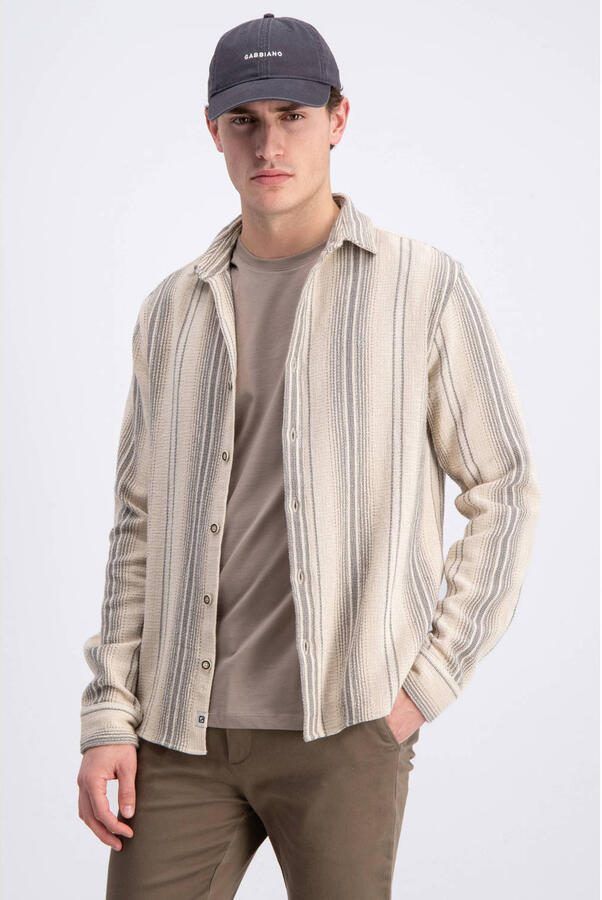 GABBIANO regular gestreept casual overhemd ecru