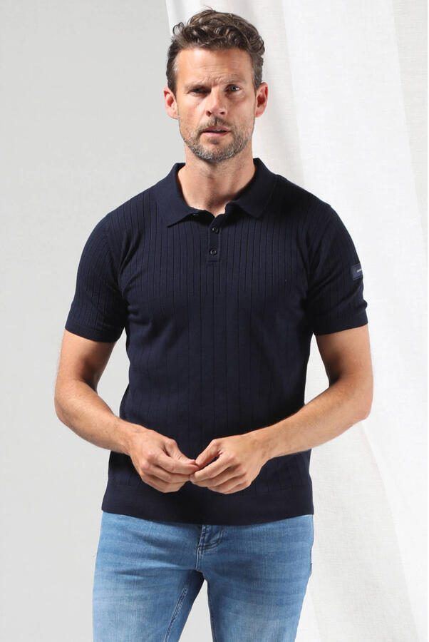 GABBIANO regular polo gebreid donkerblauw
