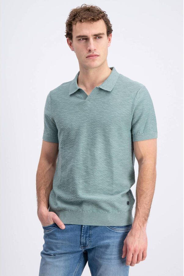 GABBIANO regular polo met linnen gebreid groen