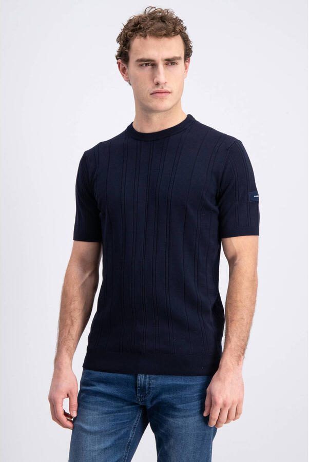 GABBIANO regular T-shirt donkerblauw fijn gebreid