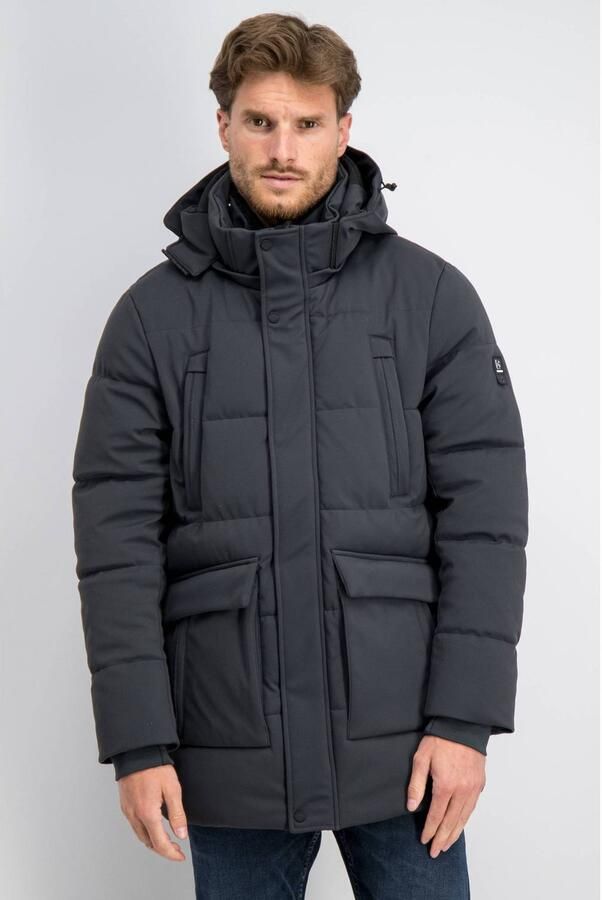 GABBIANO winterjas met imitatiebontkraag grijs
