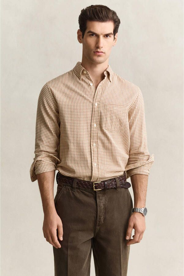GANT flanel regular fit geruit overhemd caramelbruin