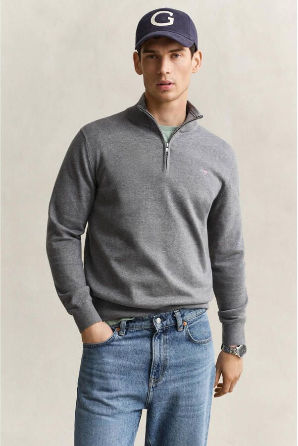 GANT katoenen regular fit gebreide gemêleerde trui donkergrijs