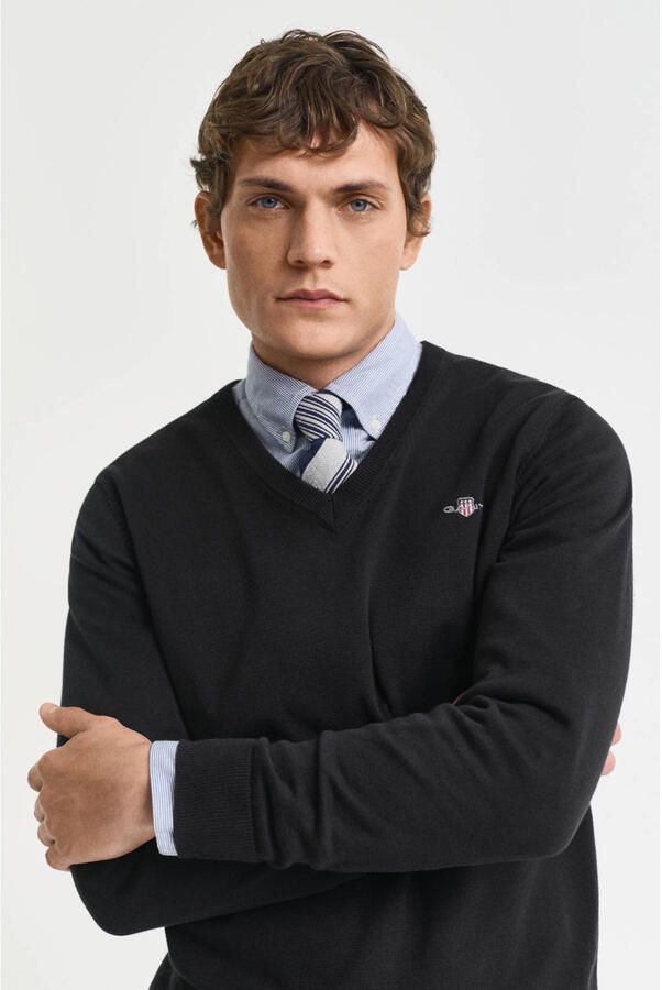 Gant Trui met V-hals CLASSIC COTTON V-NECK Premium gebreide jersey van zacht 100% katoen overgangstrui - Foto 3