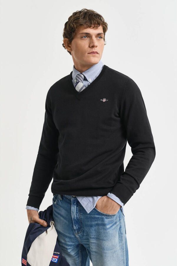 Gant Trui met V-hals CLASSIC COTTON V-NECK Premium gebreide jersey van zacht 100% katoen overgangstrui - Foto 2