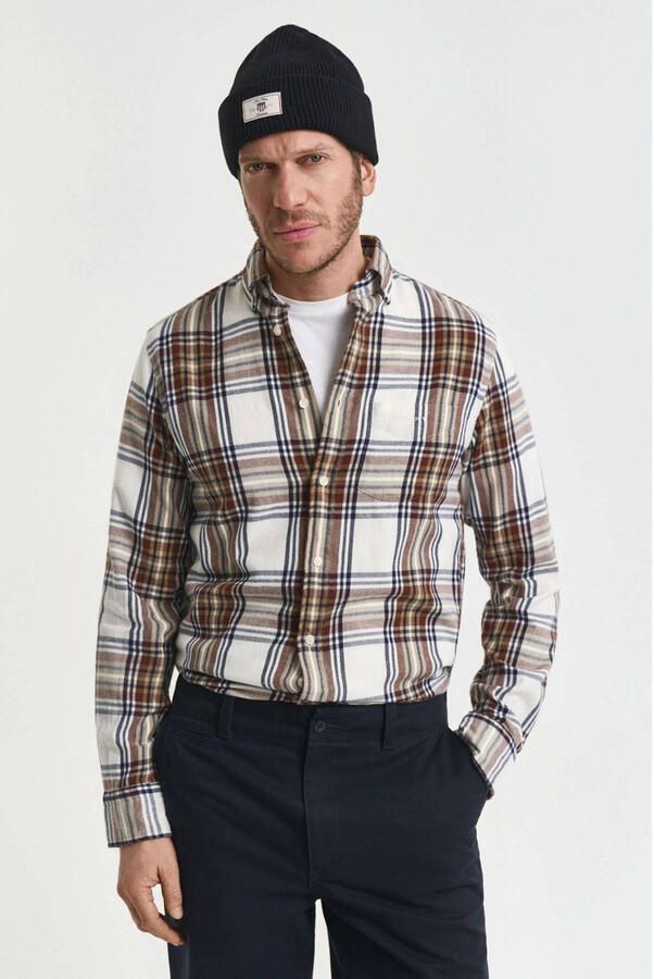 Gant Overhemd Lange Mouw Overhemd Flanel Ruit Ecru - Foto 3