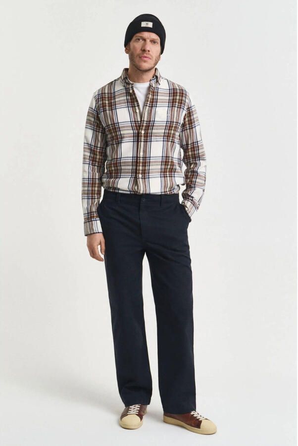 Gant Overhemd Lange Mouw Overhemd Flanel Ruit Ecru