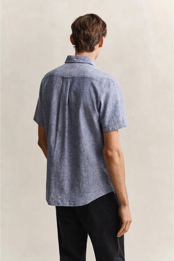 GANT regular casual overhemd met linnen blauw - Foto 3