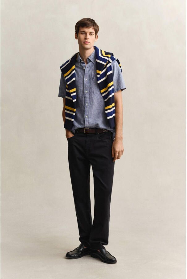 GANT regular casual overhemd met linnen blauw - Foto 2