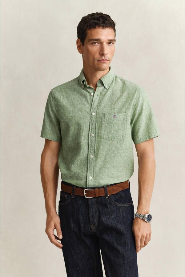 GANT regular casual overhemd met linnen groen