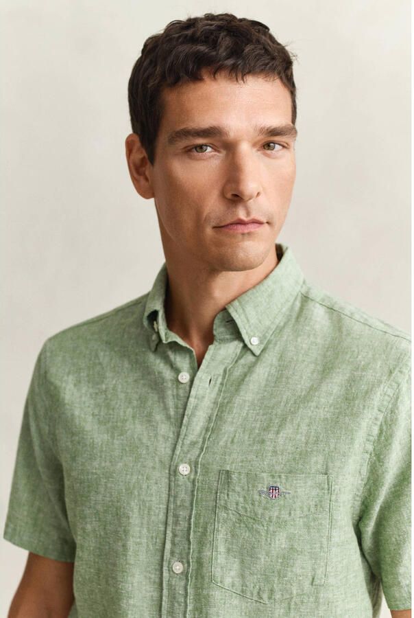 GANT regular casual overhemd met linnen groen - Foto 2