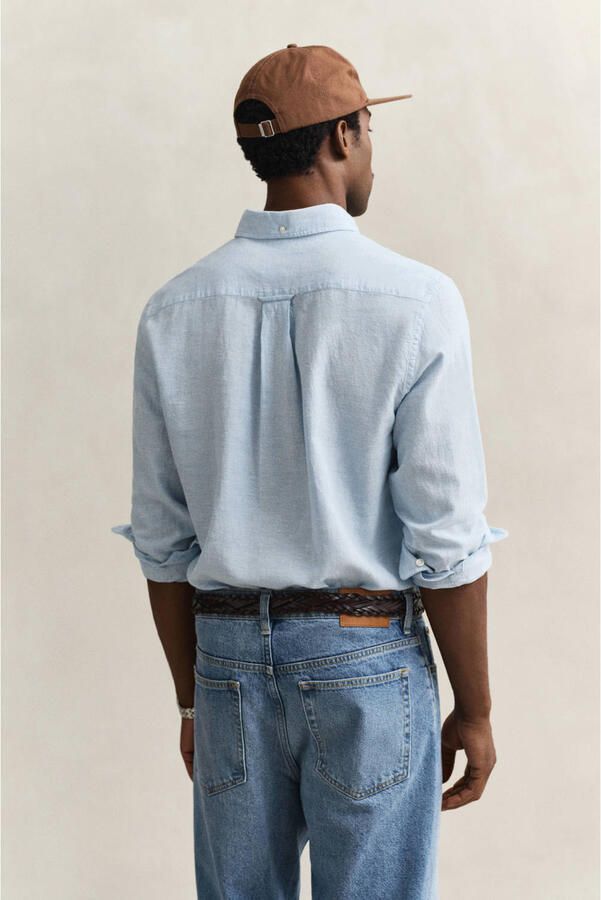 GANT regular casual overhemd met linnen lichtblauw - Foto 2