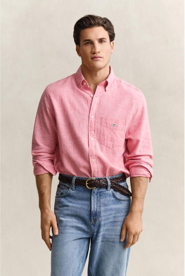 Gant Overhemd Lange Mouw Overhemd Cotton Linen Roze