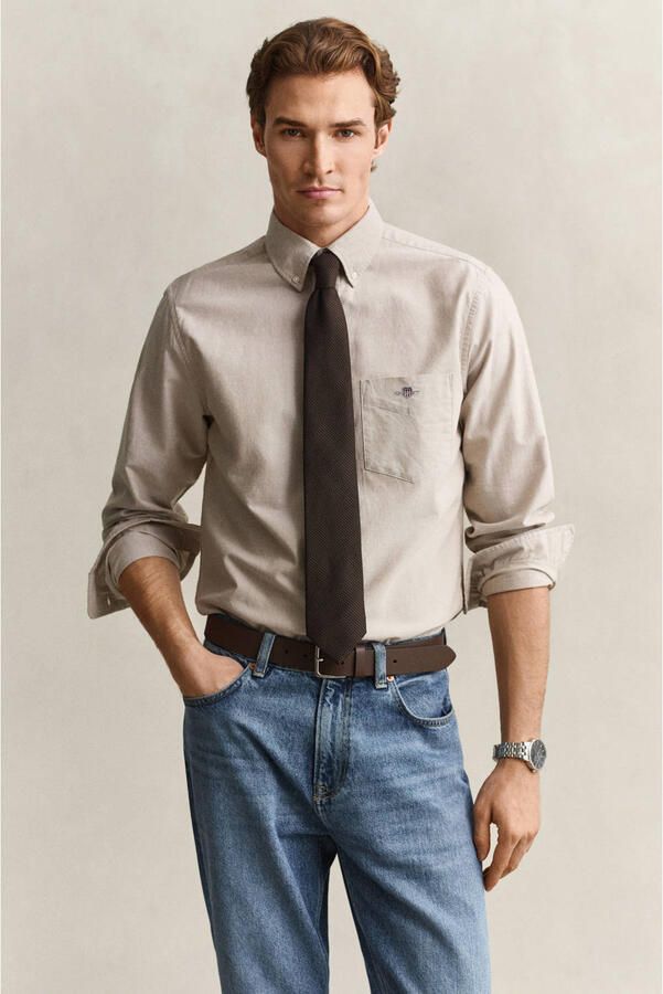 GANT regular fit casual oxford overhemd licht taupe