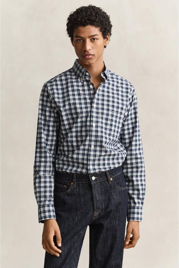 GANT regular fit geruit poplin overhemd donker smaragdgroen