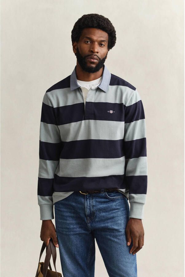GANT regular gestreepte polo donkerblauw