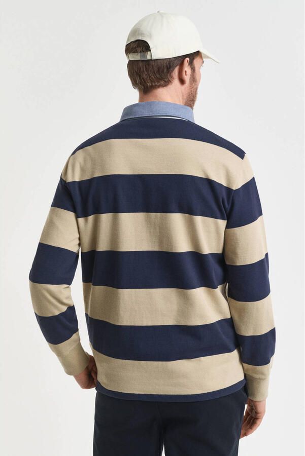 Gant Sweater Heavy Rugger Shield Longsleeve Polo Streep Navy Beige - Foto 2