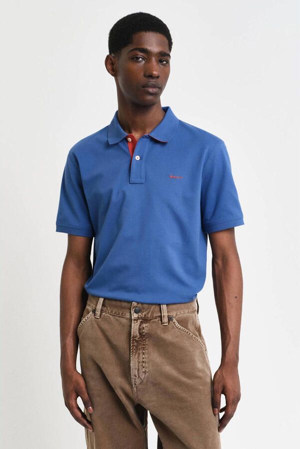 Gant Polo Shirt Korte Mouw Contrast Piqué Poloshirt Vintage Blauw