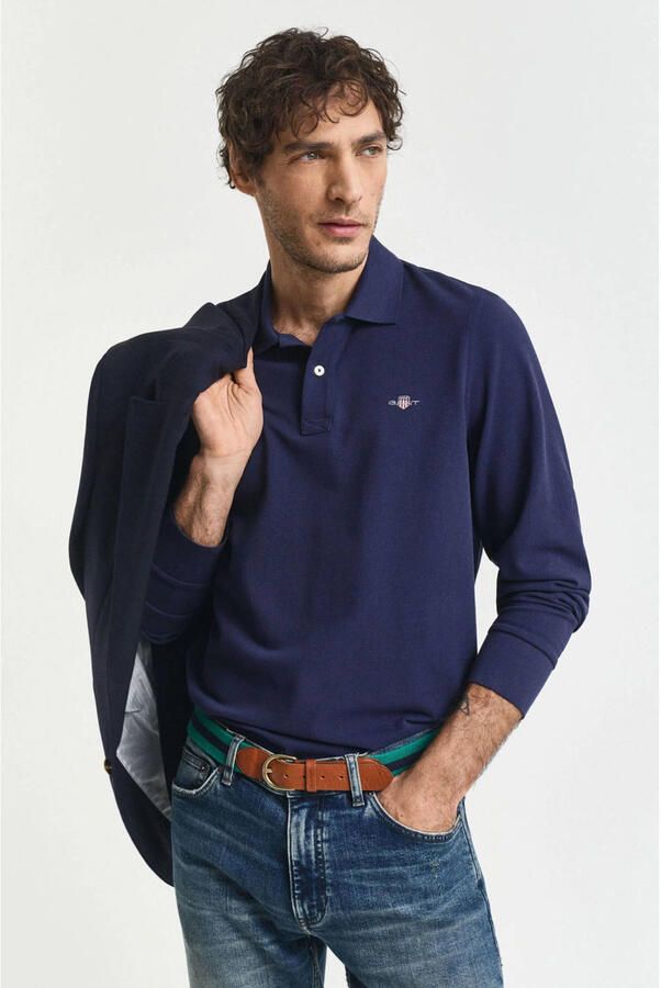 Gant Donkerblauwe polo met lange mouwen en 2 knopen Blue Heren - Foto 2
