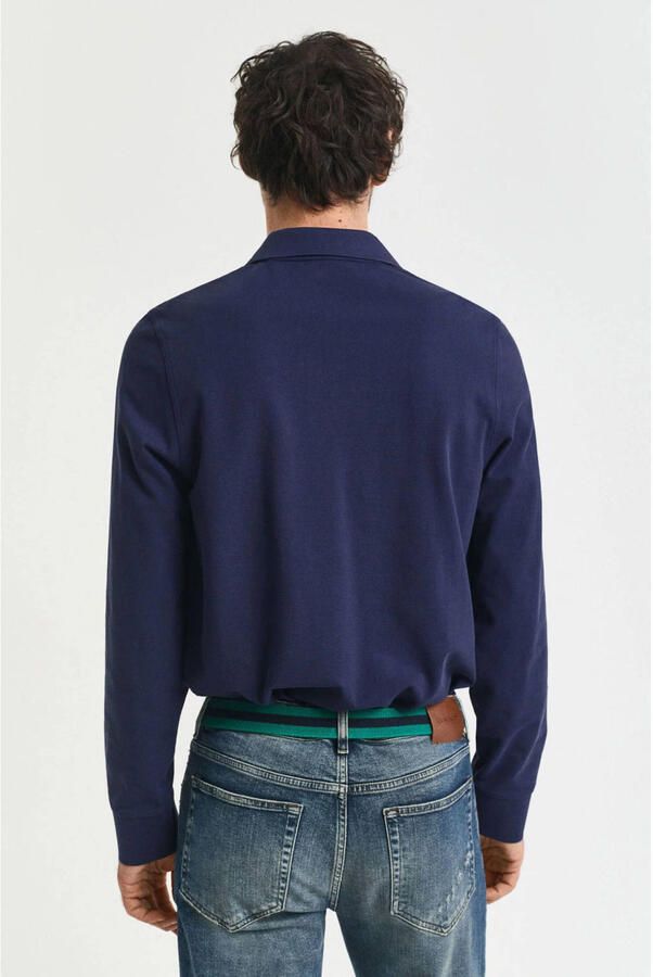 Gant Donkerblauwe polo met lange mouwen en 2 knopen Blue Heren