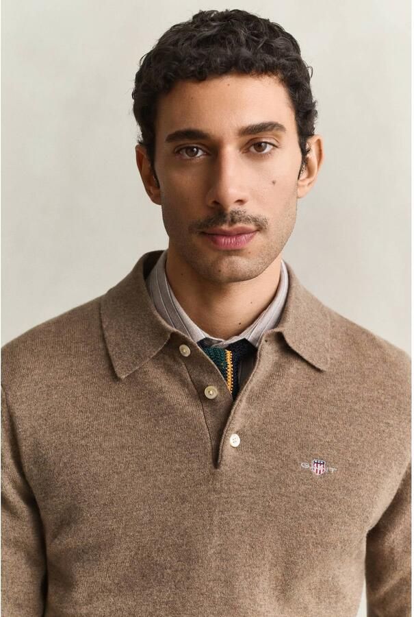 GANT wollen regular fit gebreide gemêleerde trui lichtbruin