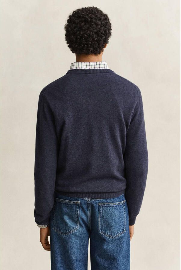 GANT wollen regular fit gemêleerde trui donkerblauw - Foto 2