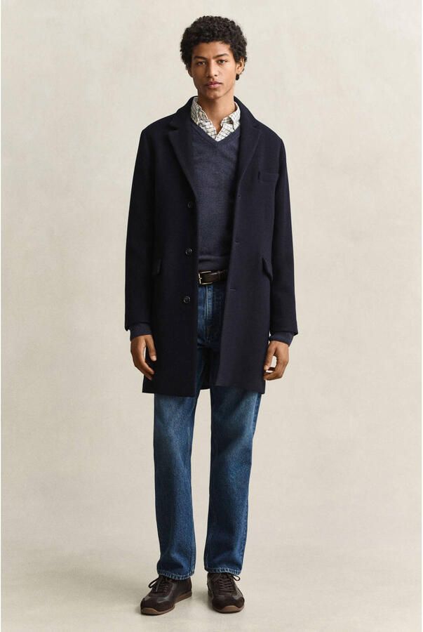 GANT wollen regular fit gemêleerde trui donkerblauw - Foto 3