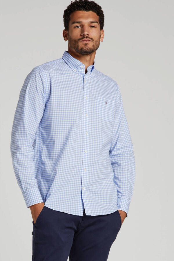GANT geruit regular fit overhemd lichtblauw wit