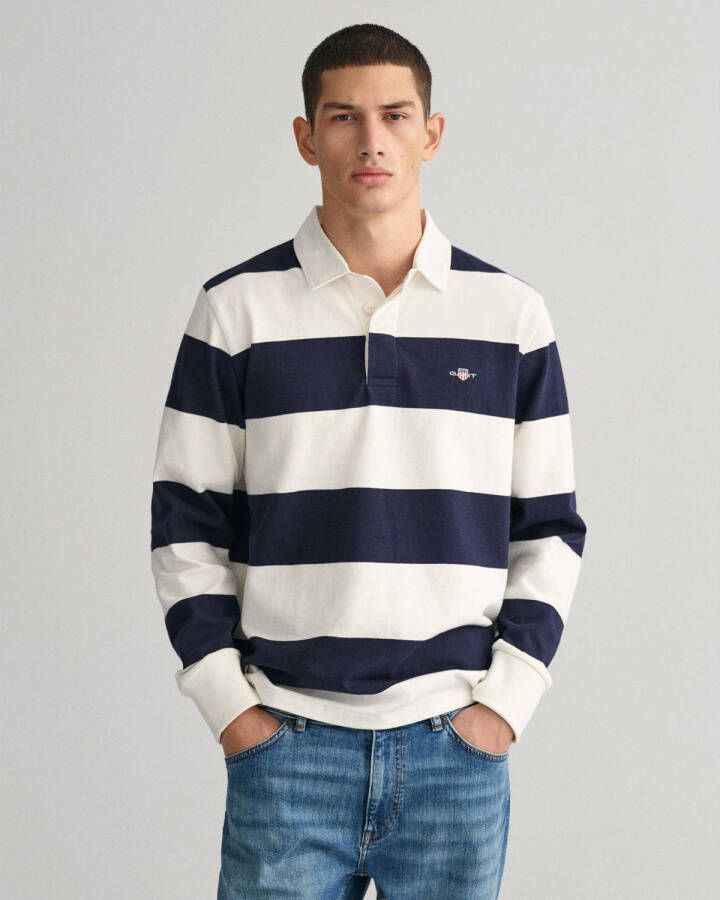 Gant Gestreepte ecru donkerblauwe rugbytrui White Heren