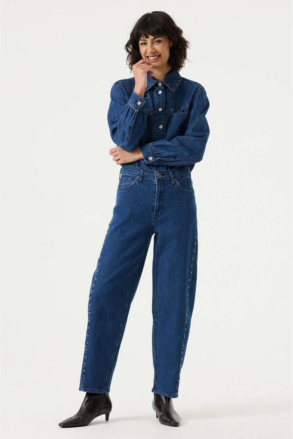 Garcia barrel jeans met studs donkerblauw