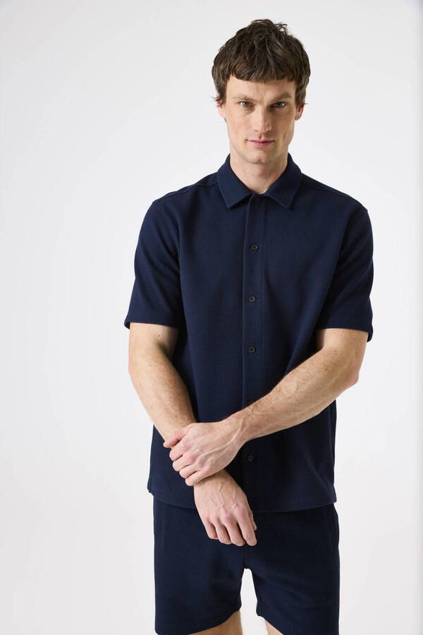 Garcia casual overhemd met textuur donkerblauw