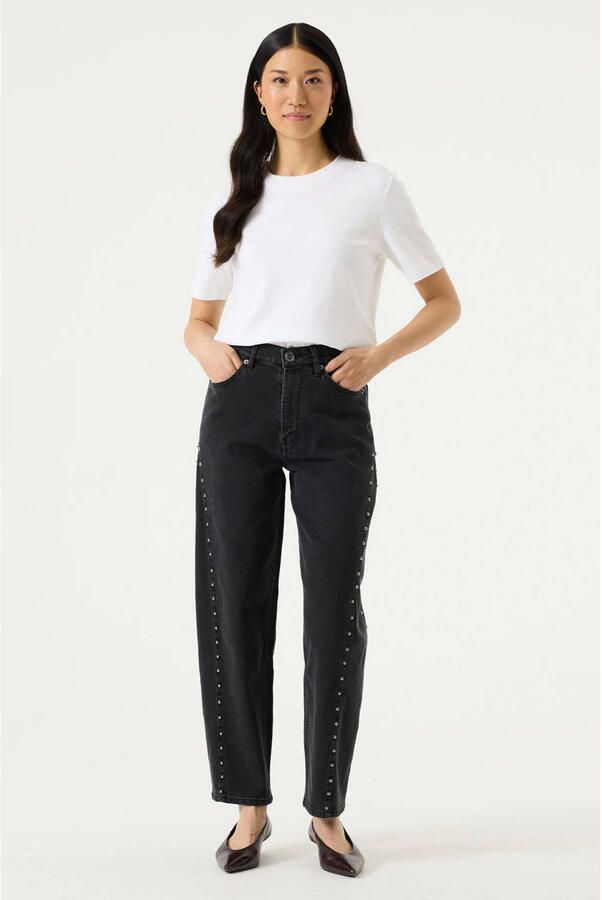 Garcia Chyla 282 high waist barrel jeans met studs zwart