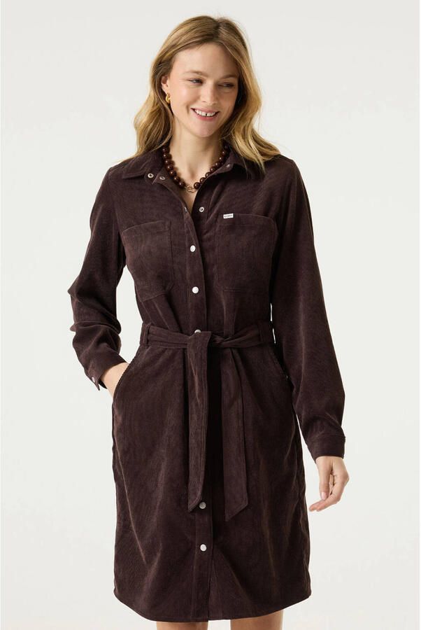 Garcia corduroy jurk met ceintuur bruin
