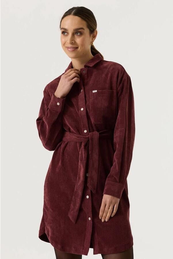 Garcia corduroy mini blousejurk met ceintuur donkerrood