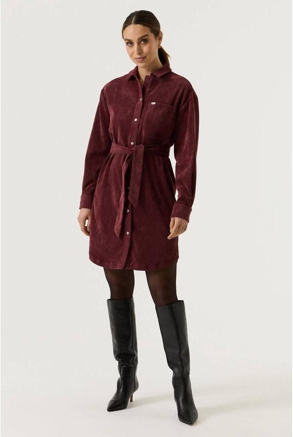 Garcia corduroy mini blousejurk met ceintuur donkerrood - Foto 2