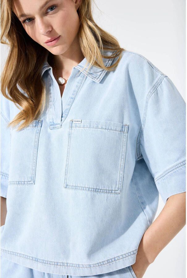 Garcia cropped top light blue denim