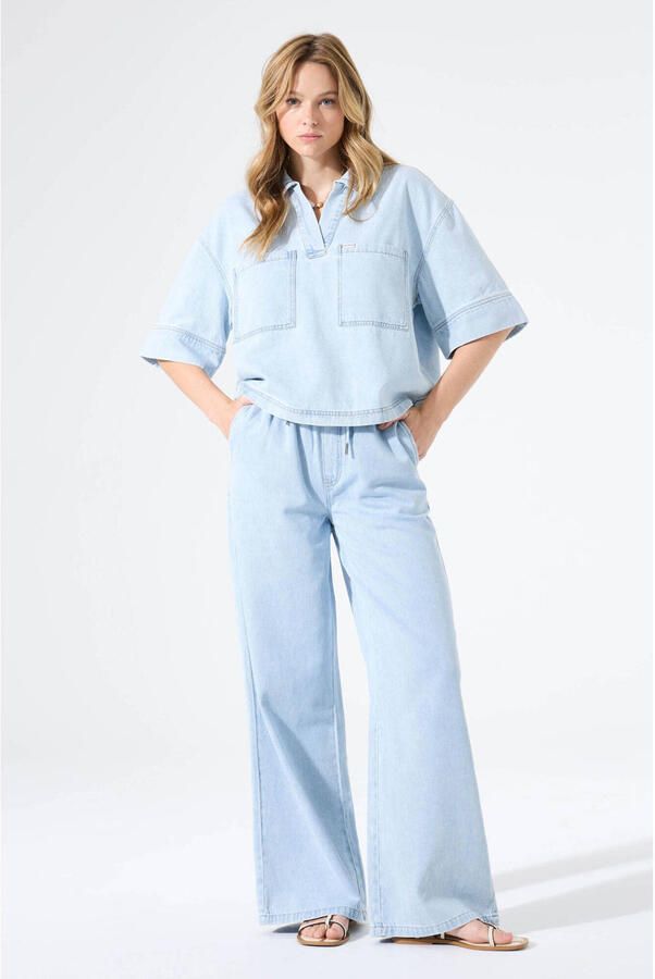 Garcia cropped top light blue denim - Foto 2