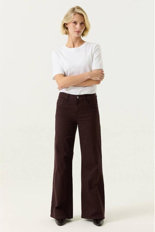 Garcia denim wide leg broek donkerbruin