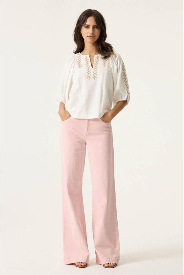 Garcia denim wide leg regular waist broek lichtroze