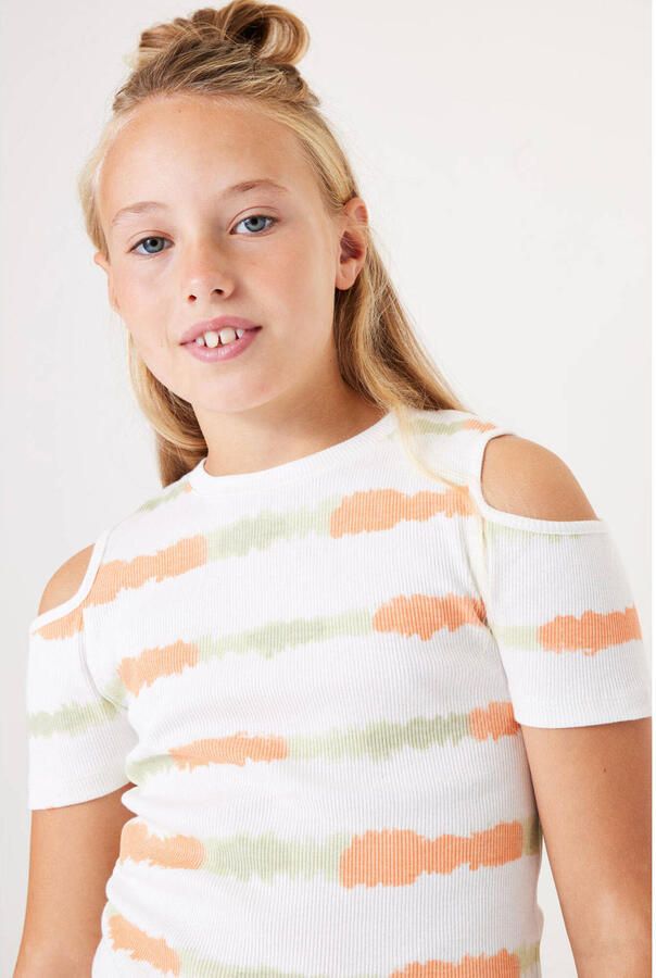 Garcia dip-dye T-shirt wit oranje geel Meisjes Katoen Ronde hals Dip-dye 140 146