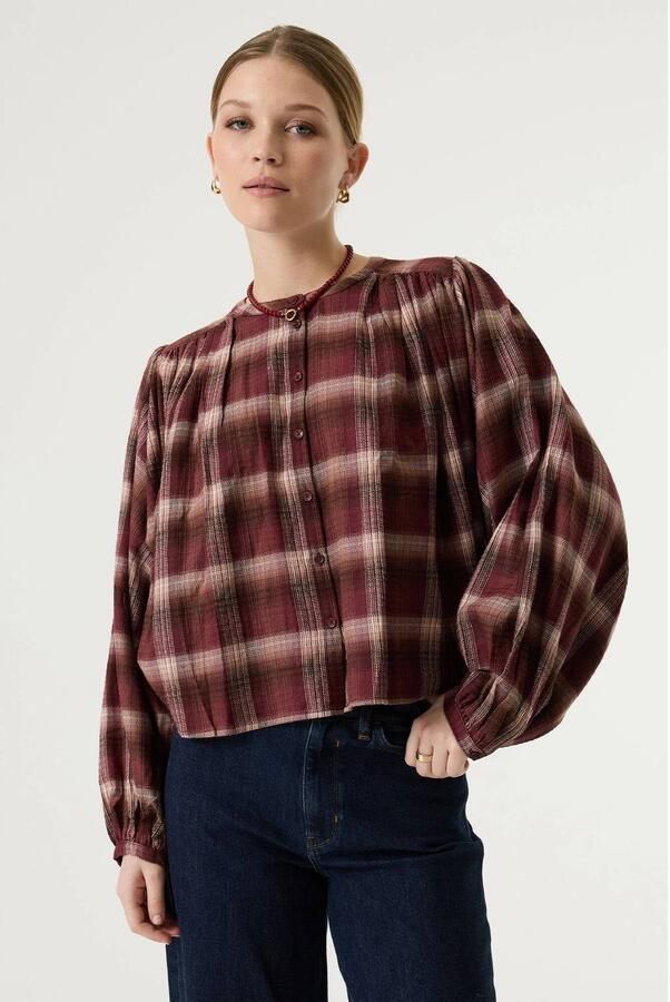 Garcia geruite blouse donkerrood